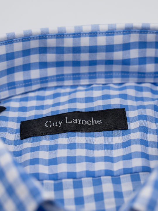 Guy Laroche Men's Shirt Short Sleeve Checked Light Blue