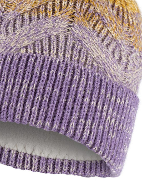 Buff Pom Pom Beanie Unisex Fleece Beanie mit Strickmuster in Flieder Farbe