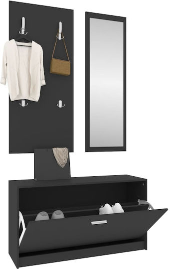 Entry Furniture with Mirror / Hanger & Shoe Rack 80x27x46.5cm
