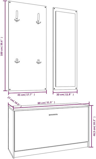 Entry Furniture with Mirror / Hanger & Shoe Rack 80x27x46.5cm