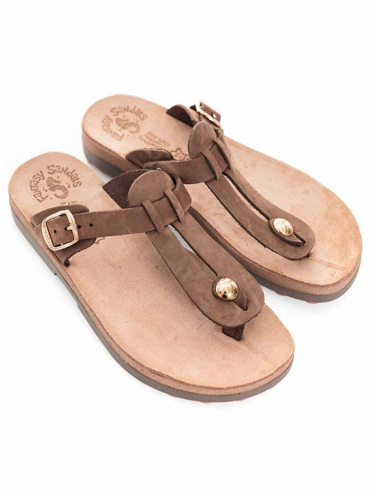 Fantasy Sandals Mirabella Δερμάτινα Γυναικεία Σανδάλια Ανατομικά Flatforms Brown