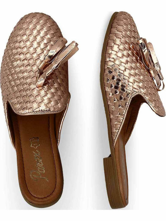 Flat Δερμάτινα Mules Rose Gold