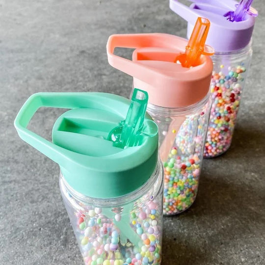Petit Monkey Macaron Pops Παιδικό Παγούρι Πλαστικό με Καλαμάκι Aqua Blue 300ml
