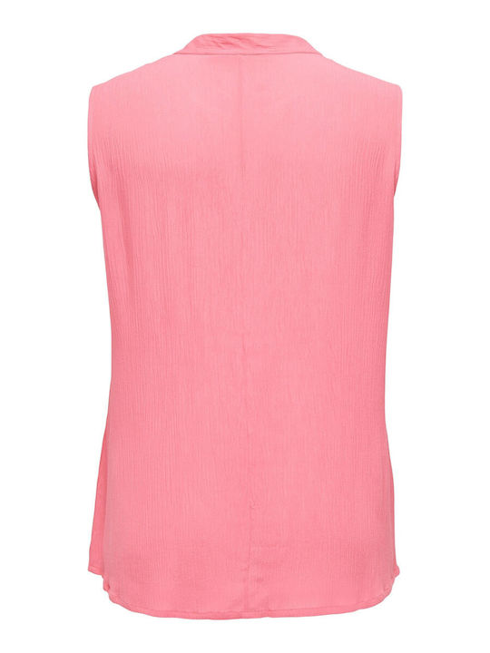 Only Damen Sommerliche Bluse Ärmellos mit V-Ausschnitt Rosa