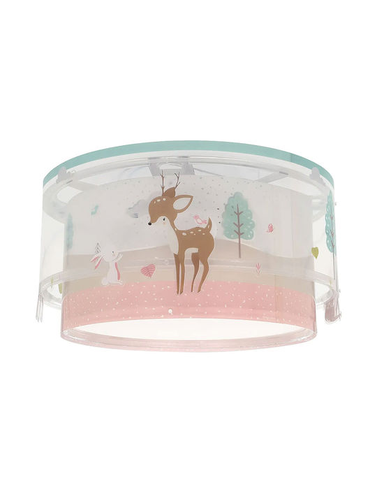 Ango Kids Plastic Chandelier Mount Ceiling Light E27 Loving Deer Pink 15W 33x16.5cm