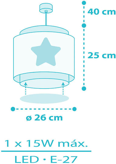 Ango Kids Plastic Single Ceiling Light E27 Baby Dreams Light Blue 15W 26x25cm