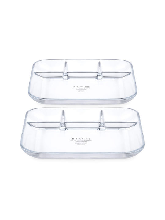 Navaris Glass Dessert Divided Serving Plate with 4 Slots Transparent 25.4x25.4x2.8cm