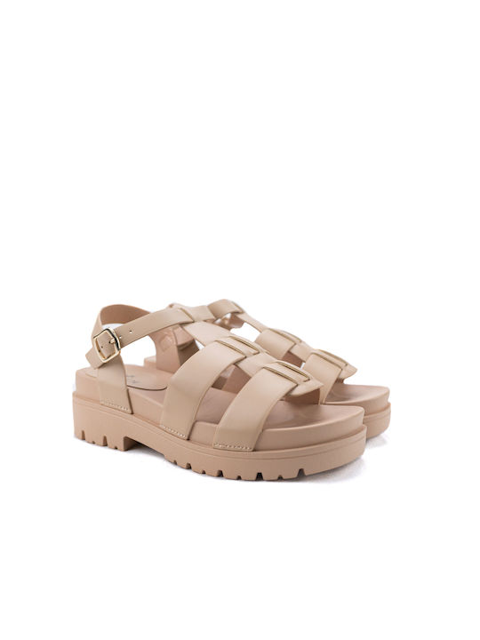 Flatforms Synthetic Leather Gladiator Women's Sandals Nude