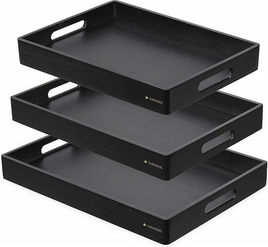 Navaris Bambus Dreptunghiular Tavă de Servire din Bamboo cu Mânere în Culoare Negru 53446.03.01 3buc