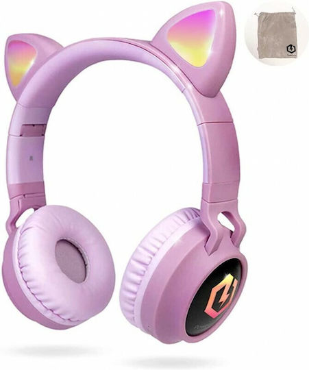 PowerLocus Buddy Cat Ear Wireless / Wired On Ear Headphones with 15 hours of Operation Pink