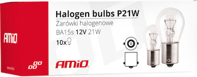 AMiO Λάμπες Αυτοκινήτου P21W-BA15S-1156 Αλογόνου 12V 10τμχ