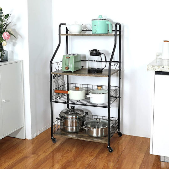 Metallic Kitchen Trolley 4 Tiers Black 43x35x115cm