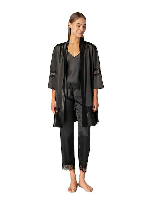 Milena by Paris Sommer Damen Satin Robe Schwarz