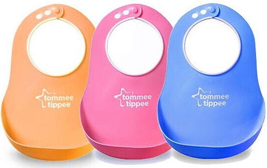 Tommee Tippee Comfi Impermeabila Bavetă Silicon cu buton & Buzunar Albastru pentru 6 m+