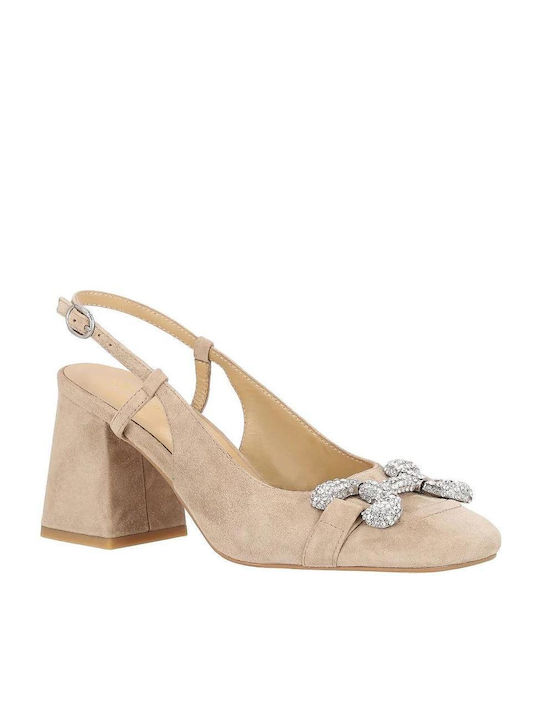 Alma en Pena Suede Beige Heels with Strap