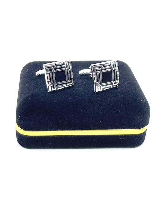 Silver Square Cufflinks with Black Enamel