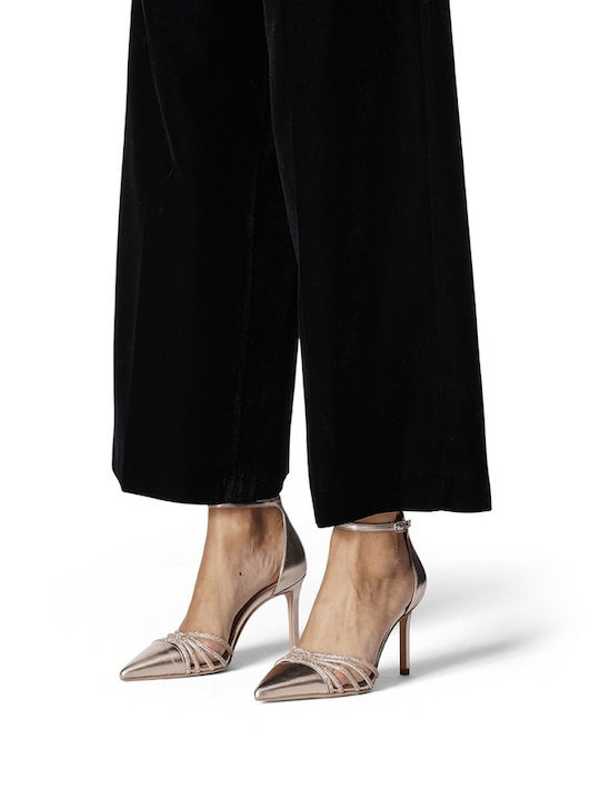 Spitze Zehen Pumps mit Riemen Rosa Gold