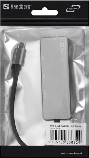 Sandberg Saver Hub 4 Ports USB 3.0 with USB-C Connection Gray