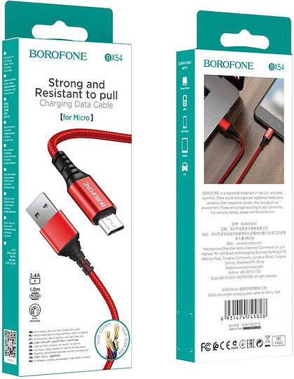 Borofone BX54 1m Braided USB 2.0 to micro USB Cable Red
