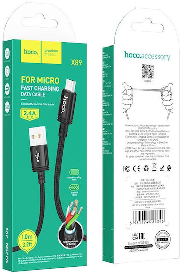 Hoco X89 Braided USB 2.0 spre micro USB Cablu Negru 1m 1buc