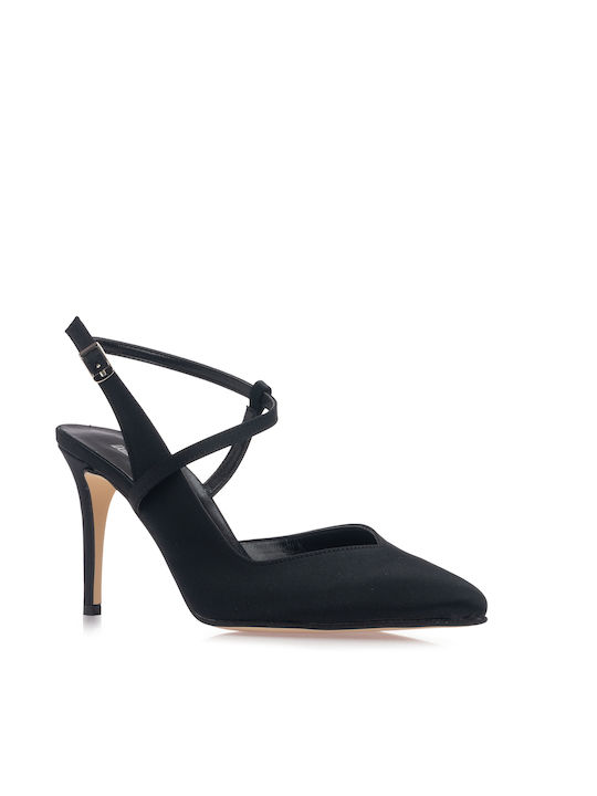 Dominique 81098 Damen Pumps Schwarz Satin mit Absatz 9,5 cm