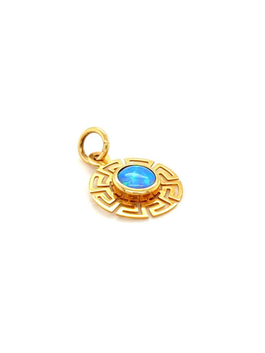 Pendant, 14K gold (585°), synthetic opal with meander pattern