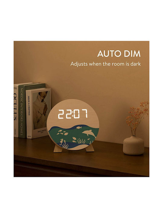 Navaris Design Ocean Ceas De Masă Digital Led Din Lemn Alb 58958.03
