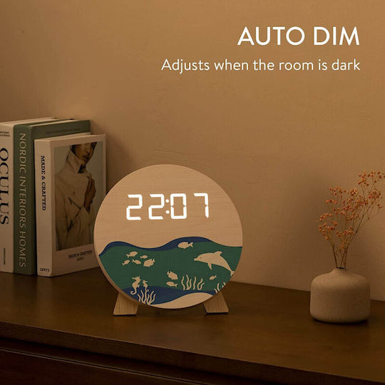 Navaris Design Ocean Tischuhr Digital LED Holz Weiß 58958.03