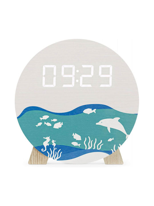 Navaris Design Ocean Ceas De Masă Digital Led Din Lemn Alb 58958.03