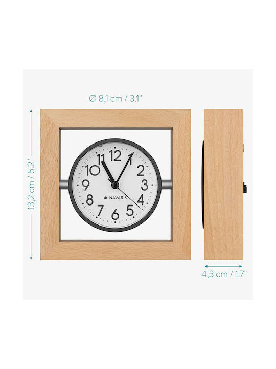 Navaris Design Square Tabletop Clock with Indicators Wooden with Alarm Clock Brown 54473.24.02