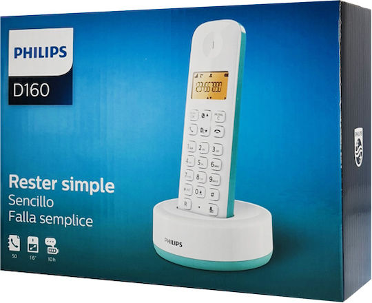 Philips D160 Ασύρματο Τηλέφωνο με Ελληνικό Μενού Λευκό/Πράσινο