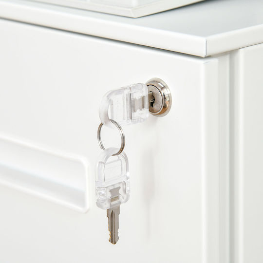 Office Storage Metal Drawer with Wheels, Lock & Drawers White L39xW48xH67cm