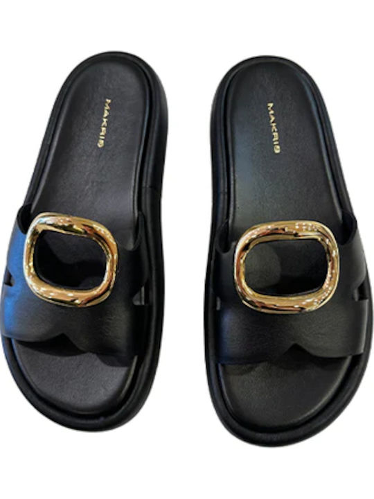 I2 Leather Women's Flat Sandals Flatforms in Black Color