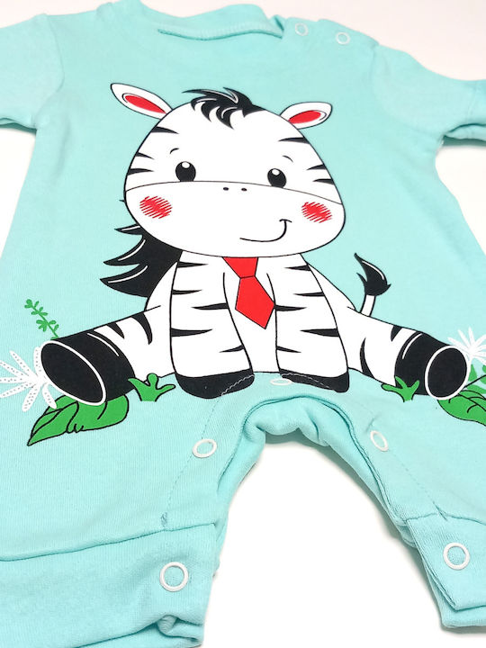 Baby turquoise short-sleeved overalls "Zebra"