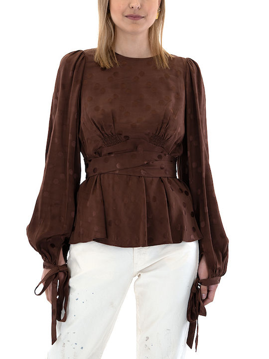 Ted Baker Women's Summer Blouse Long Sleeve Brown