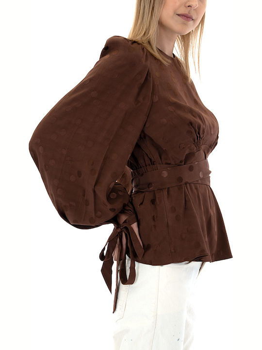 Women's Summer Blouse Long Sleeve Brown
