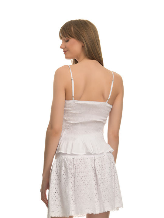 Harlem Damen Sommer Bluse mit Trägern Weiß