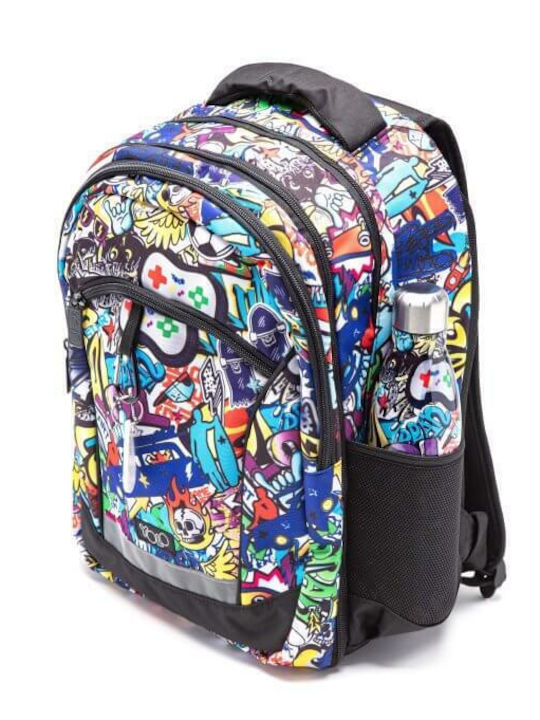 Yolo Graffiti 2 in 1 Ghiozdan Școlar de Spate pentru Școala Primară Multicolor cu Husă pentru Sticlă de Apă 28L