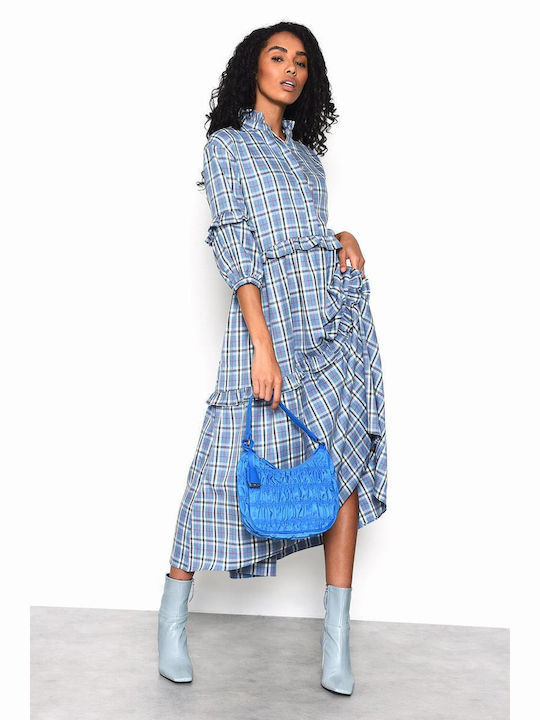 Glamorous Midi Shirt Dress Dress with Ruffle Blue