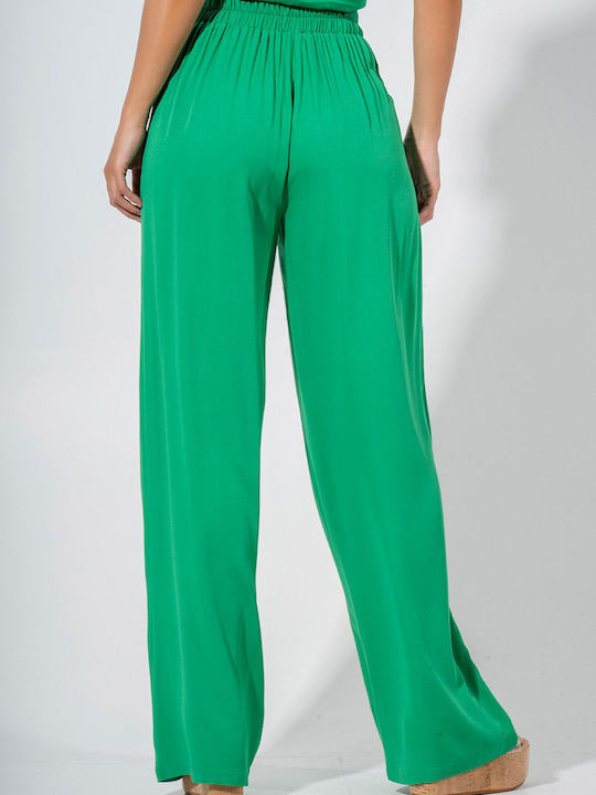 Maki Philosophy Damen Stoff Palazzo-Hose mit Gummizug Grün