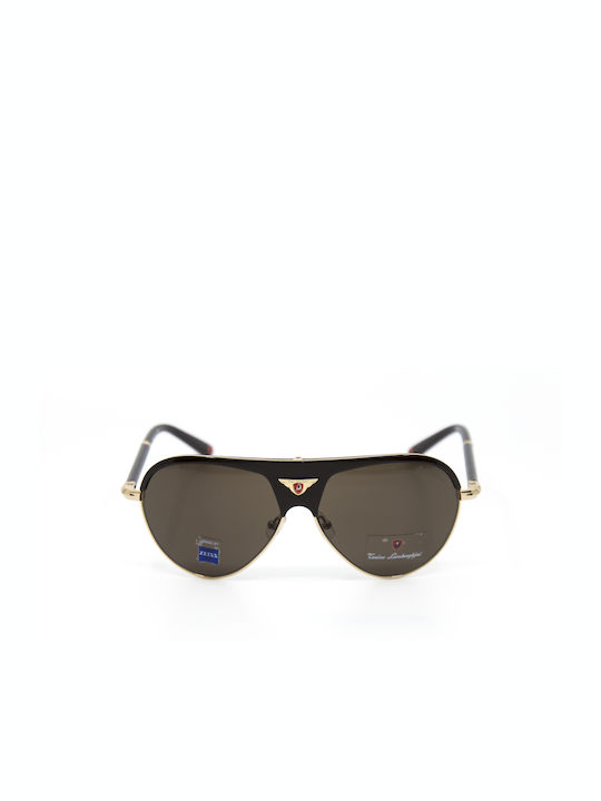 Tonino Lamborghini Men's Sunglasses with Gold Frame and Black Lens TL533 53