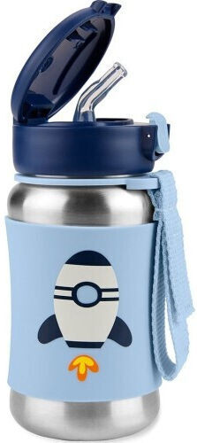 Skip Hop Rocket Kids Water Bottle Stainless Steel with Straw Light Blue 350ml