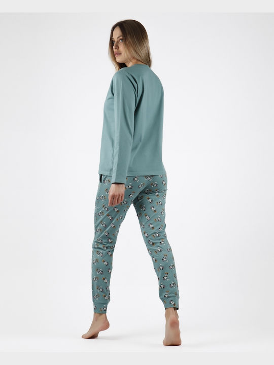 Disney Winter Women's Pyjama Set Cotton Turquoise