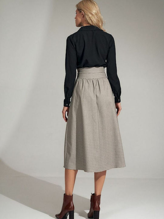 Figl Pleated High Waist Midi Skirt Checked in Gray color