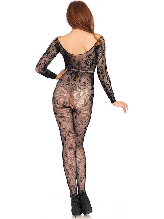 Leg Avenue Bodystocking Sexy Plasă Cu Deschidere La Partea Inferioară Negru