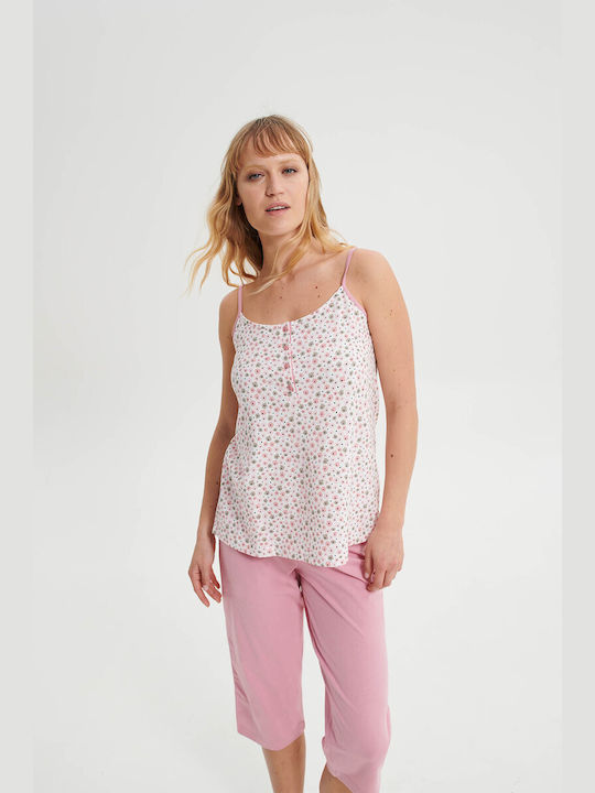 Vamp Women's Summer Cotton Pajama Blouse Pink Gray