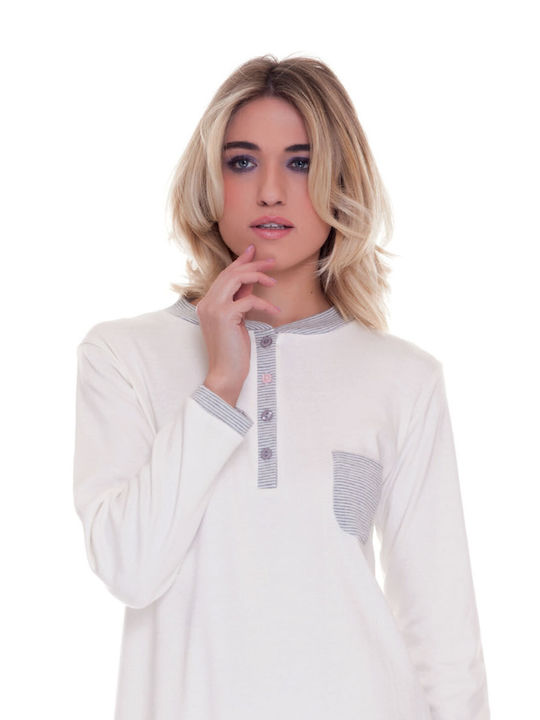 MyPi Long Sleeve Nightwear in White Cream Color