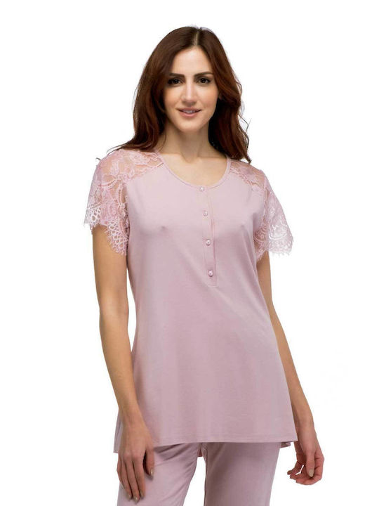 Secret Point Pajama Capri with Short Lace Sleeves