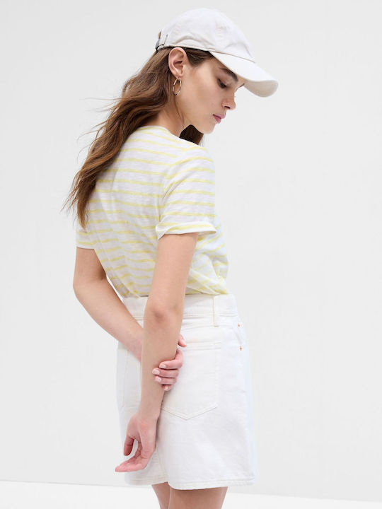 GAP Women's Summer Blouse Short Sleeve Striped Yellow