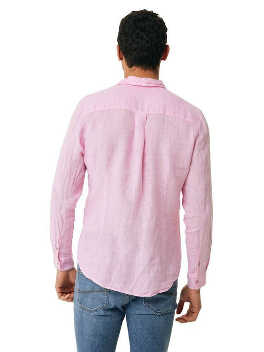 Mexx Men's Shirt Long Sleeve Linen Pink